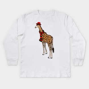 Christmas Giraffe Kids Long Sleeve T-Shirt